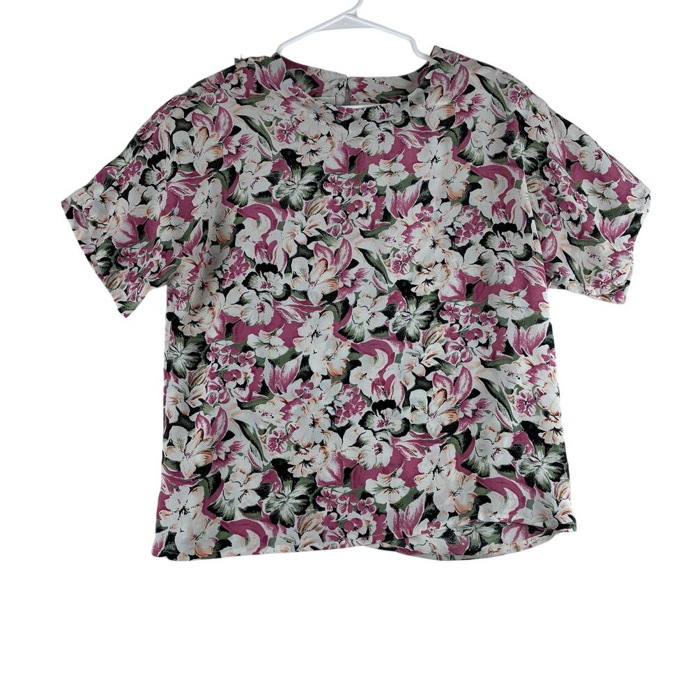 Vitage SBM Blouse Top Women's Medium Floral Pink White Cottage Feminine Dainty